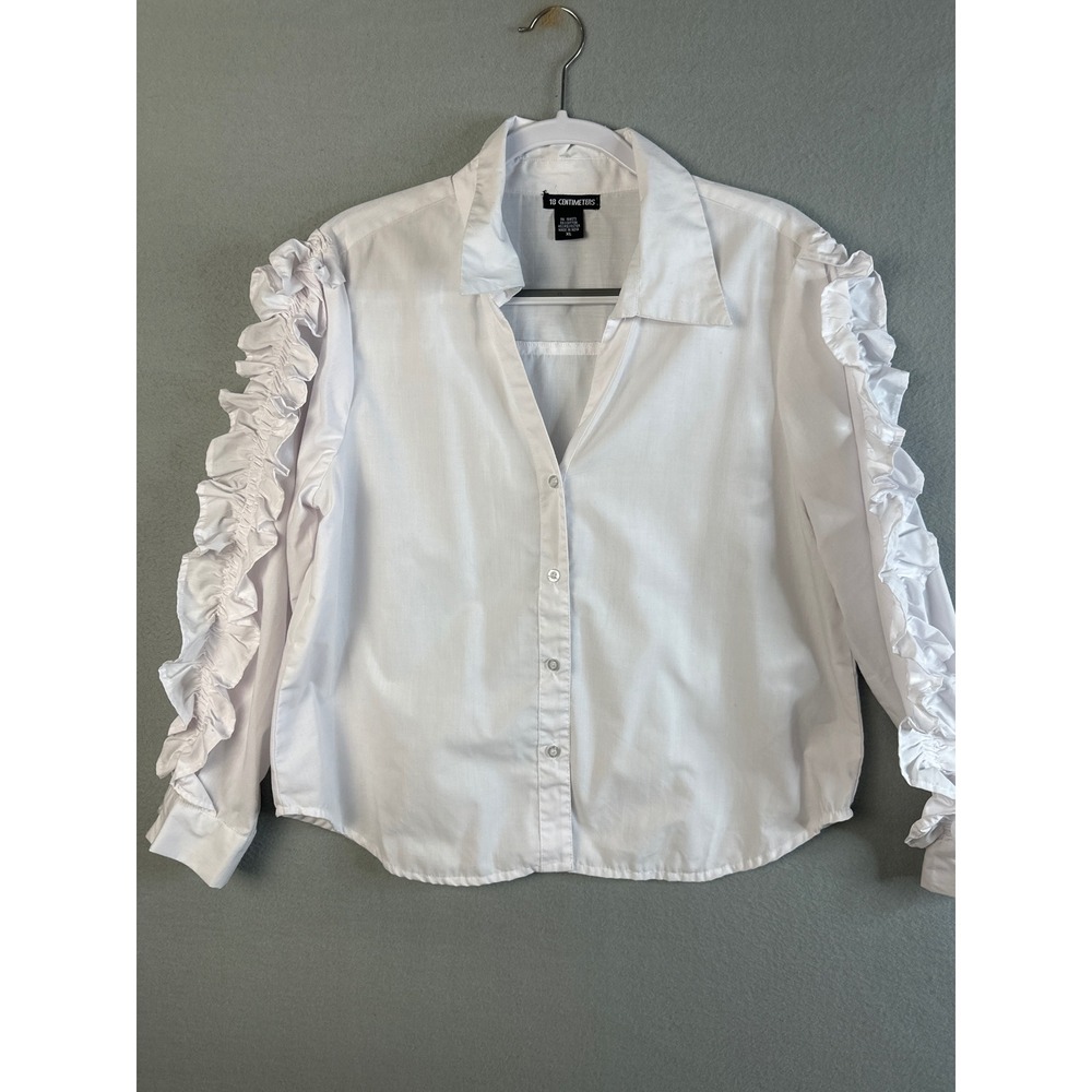 18 Centimeters‎ White Ruffle Sleeve Button Down Shirt Womens XL Blouse